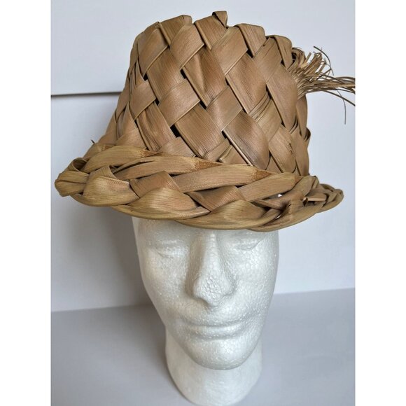 Vtg 1967 Hat Fedora Unisex Hawaiian Handmade Palm Frond Woven Handwoven Medium main image 4